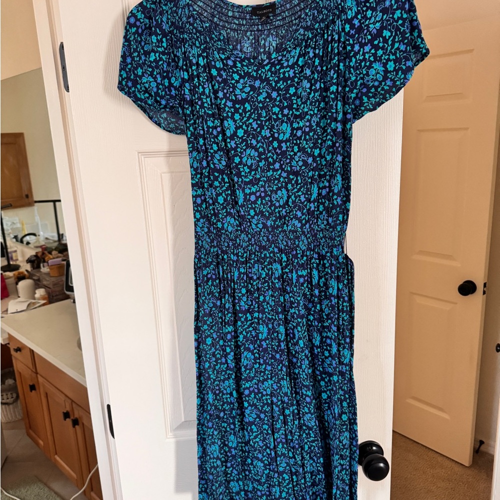Talbots Blue and Green Flutter Sleeve Sundress